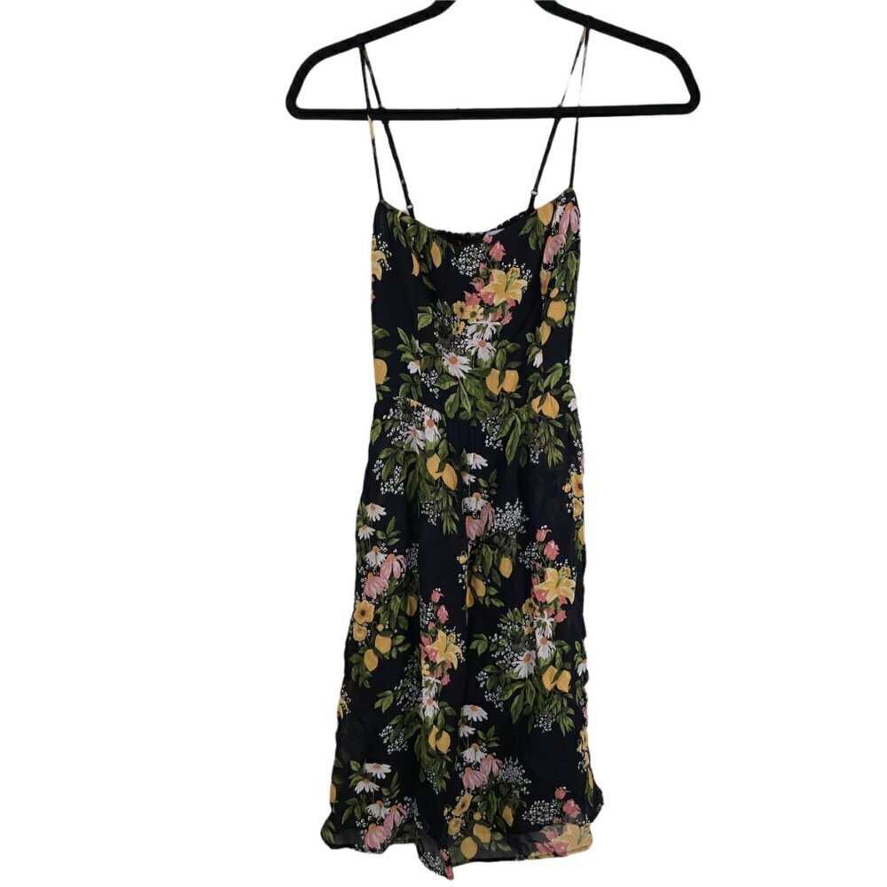 Reformation Rosehip Floral Print Spaghetti Strap Sicilia Midi Dress Black